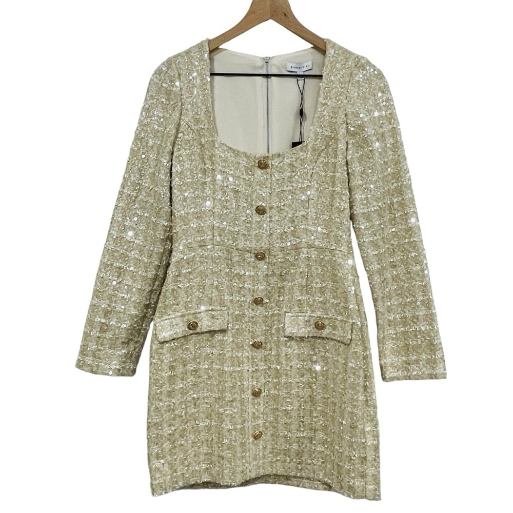 Gianni Bini Gold Sequin Button-Front Mini Dress